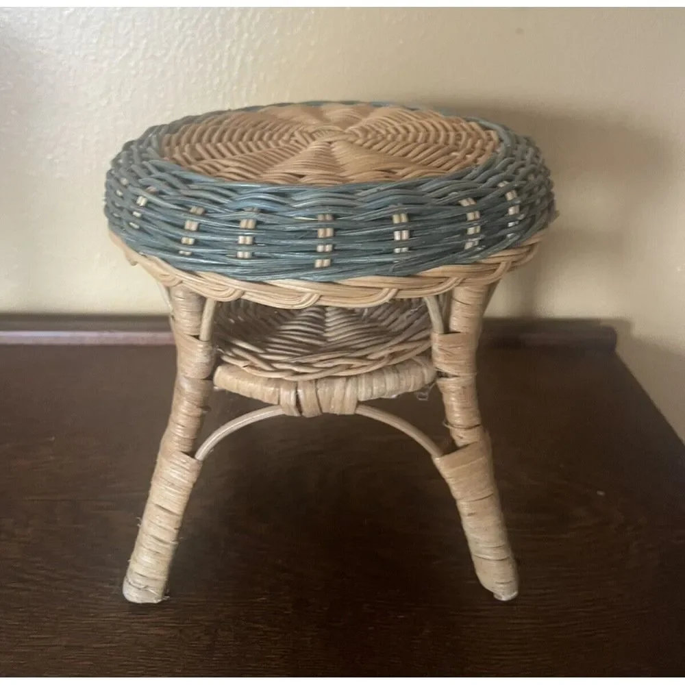 Vtg Beige Rattan Wicker Doll Rocker Cottage Style American‎ Girl Size Boho Decor